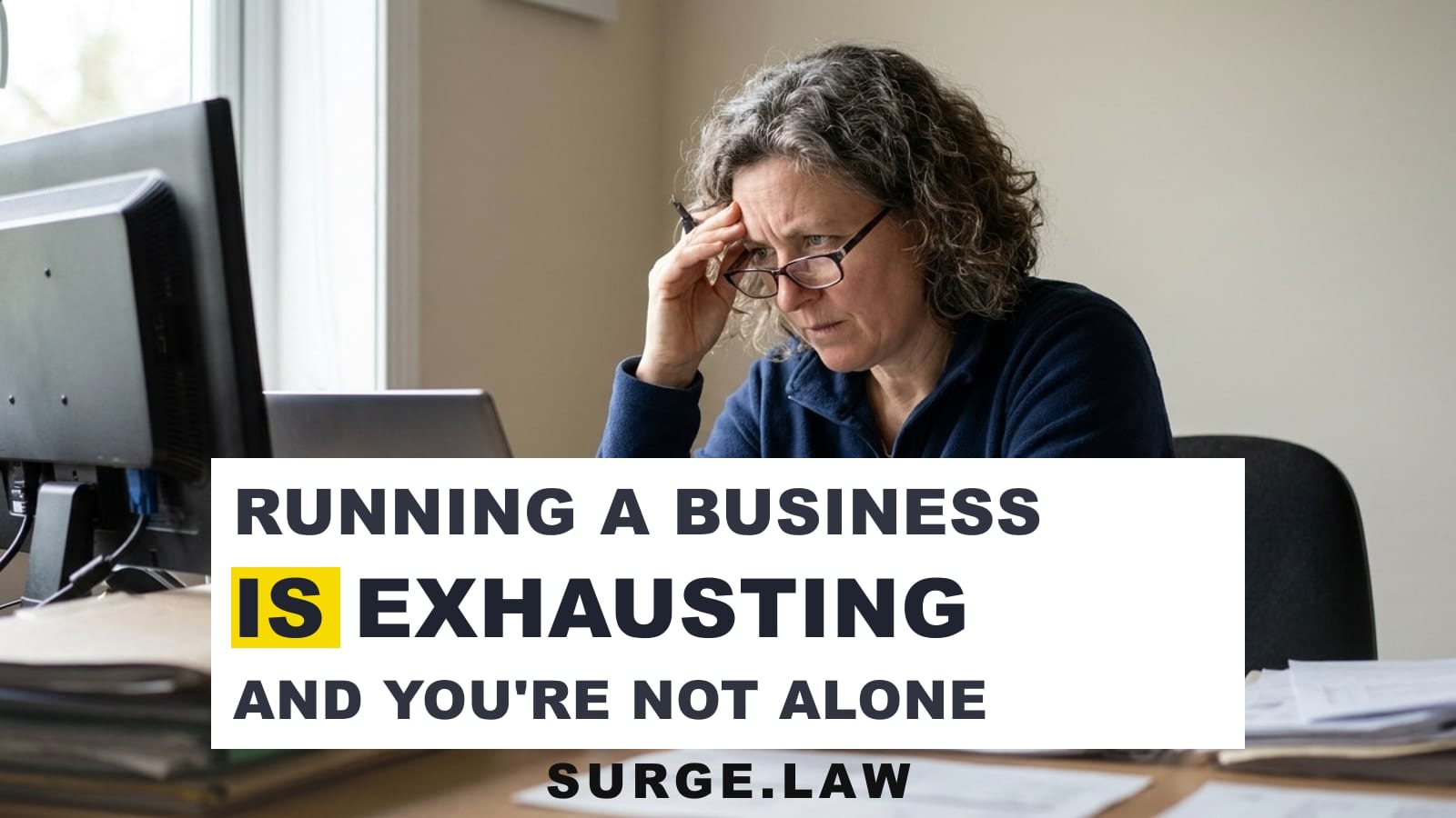 Small business owner taking a break at desk with laptop and coffee