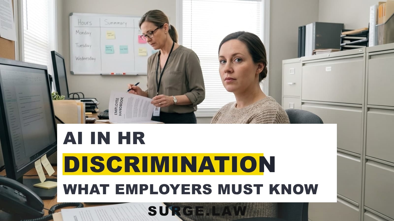 HR manager reviewing AI hiring tool output on computer screen