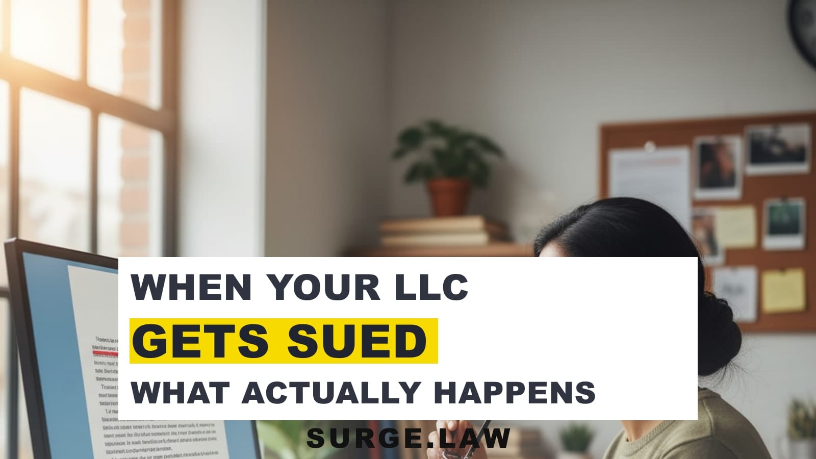 Business owner reviewing legal documents after LLC receives lawsuit