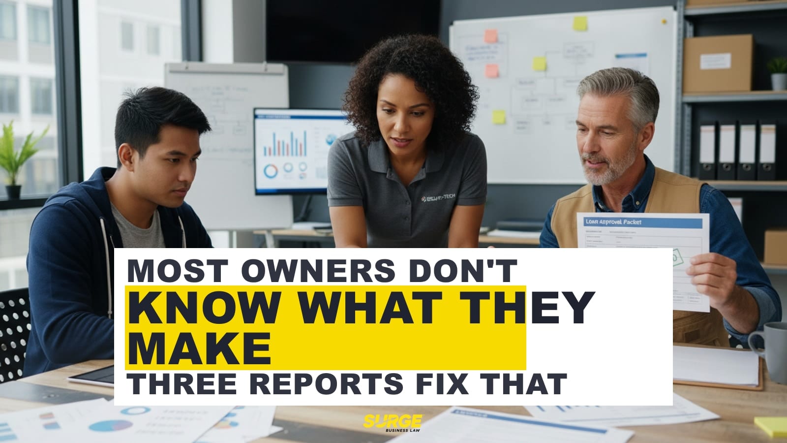 Business owner reviewing profit and loss and balance sheet reports on a laptop