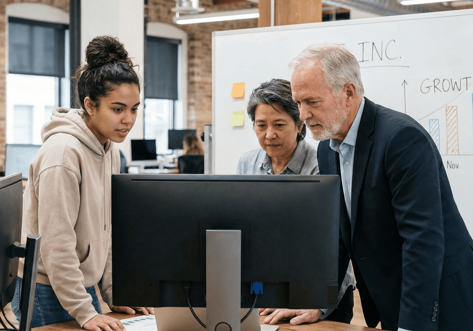Founder and advisor discussing corporate formation steps in an office
