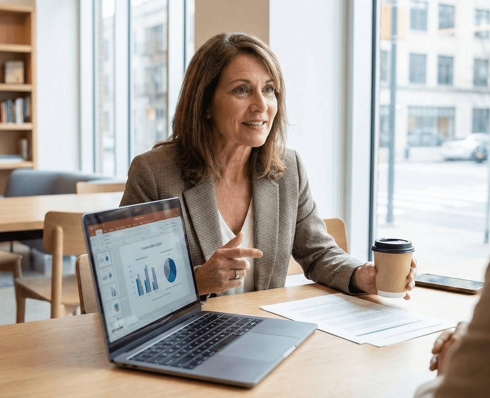 Woman business owner reviewing launch strategy